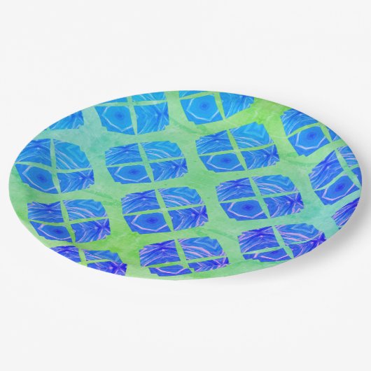 Türkisfarben, Lila, Grünes Boho-Pfarrmuster Pappteller (Schrägansicht)