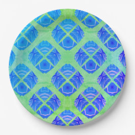 Türkisfarben, Lila, Grünes Boho-Pfarrmuster Pappteller