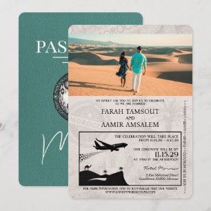 Türkisfarben Lila Marokko Reisepass Hochzeit Einladung