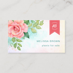 Türkisfarben-Logo Ombre Floral Wasserfarbe Rose Visitenkarte