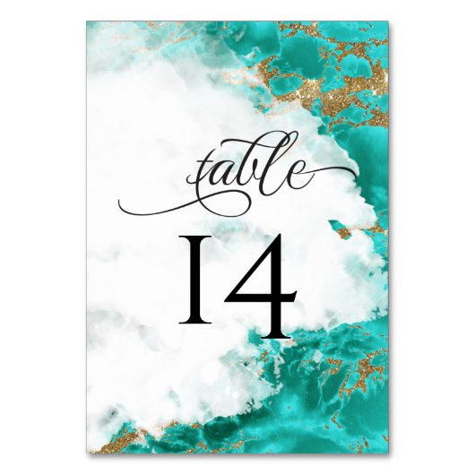 Türkisfarben-Marbled Geode BarefootBride™ Tischnummer (Rückseite)