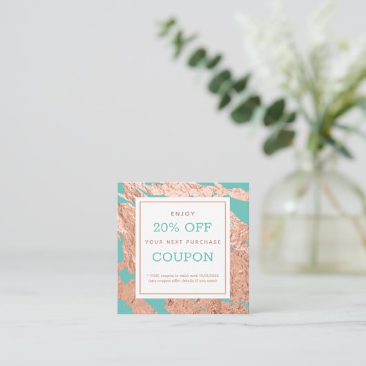Türkisfarben Minimalistisch Luxus rosa Marmormuste Rabattkarte (Stehend Vorderseite)