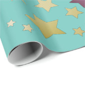 Türkisfarben mit farbenfrohen Sternmustern Geschenkpapier (Rolleneckpunkt)