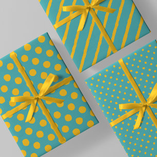 Türkisfarben mit gelben unordentlichen Streifen un Geschenkpapier Set