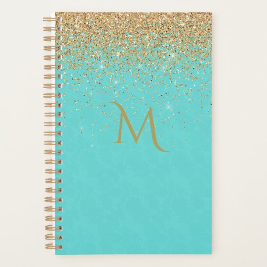 Türkisfarben mit Imitate Gold Glitzer Planner Planer (Vorderseite)