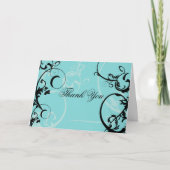 Türkisfarben mit schwarzem Swirl Geblüht Verzierun Dankeskarte (Vorderseite)