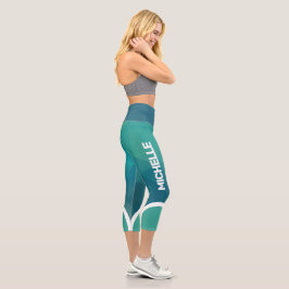 Türkisfarben mit weißem Streifen, modern Capri Leggings