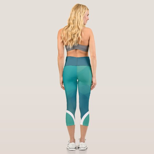 Türkisfarben mit weißem Streifen, modern Capri Leggings (Rückseite)