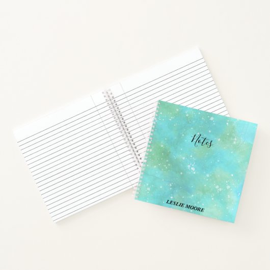 Türkisfarben mit weißen Spattern. Notizblock (Innenseite)