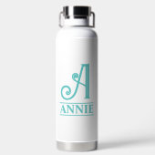 Türkisfarben Monogramm Trinkflasche (Rückseite)