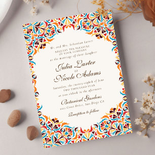 Türkisfarben Orange Whimsical Floral Mandala Hochz Einladung