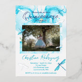 Türkisfarben Orchid, Dragonfly Quinceanera Folieneinladung (Vorderseite)