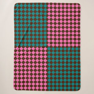 Türkisfarben Pink Braun Karo Diamant Muster Groß Sherpadecke