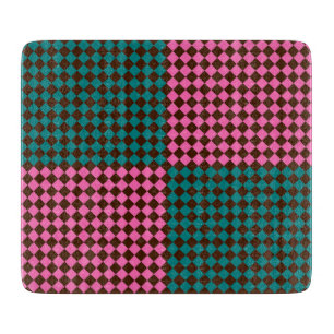 Türkisfarben Pink Braun Karo-Rauten-Muster Schneidebrett