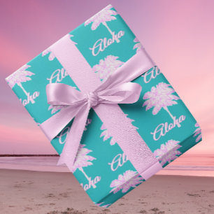 Türkisfarben Pink Weiße Palme Aloha Tropisch Geschenkpapier