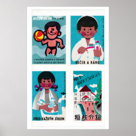 Türkisfarben & Rosa Streichholzschachtel-Etiketten Poster