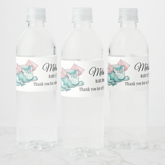 Türkisfarben Schlafdragon Babydusche Wasserflaschenetikett (Flaschen)
