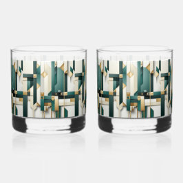 Türkisfarben Schwarz Weiß Gold Modern Geometrisch  Whiskyglas