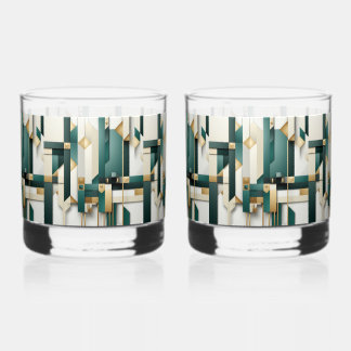 Türkisfarben Schwarz Weiß Gold Modern Geometrisch  Whiskyglas