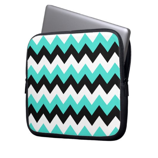 Türkisfarben Schwarz/Weiß Zickzack Laptopschutzhülle (Vorderseite Links)