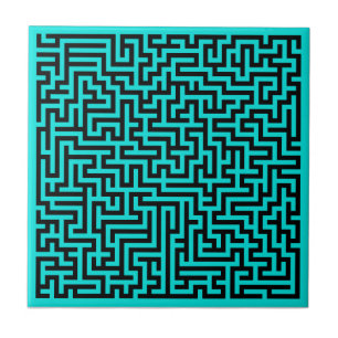 Türkisfarben-schwarze Labyrinthlinien Fliese