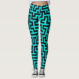 Türkisfarben-schwarze Labyrinthlinien Leggings