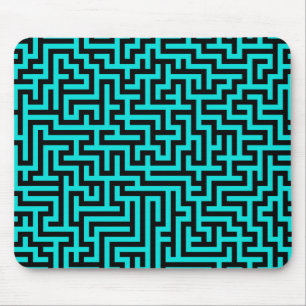 Türkisfarben-schwarze Labyrinthlinien Mousepad