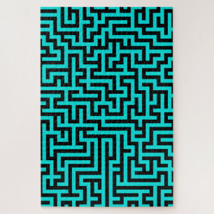 Türkisfarben-schwarze Labyrinthlinien Puzzle