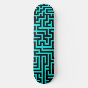 Türkisfarben-schwarze Labyrinthlinien Skateboard