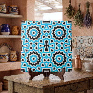 Türkisfarben-schwarzes Boho-Geometric Aztec-Mosaik Fliese