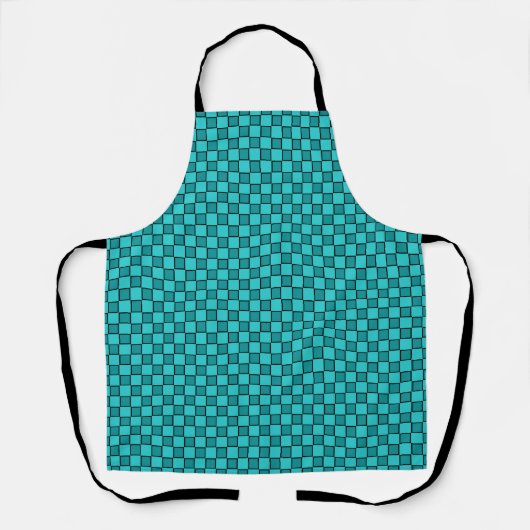 Türkisfarben-schwarzes Schachbrett-Gingham-Muster Schürze (Vorderseite)