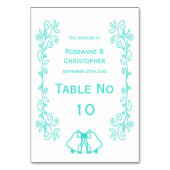 Türkisfarben-Skulptur-Hochzeit Tischnummer (Rückseite)