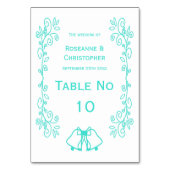 Türkisfarben-Skulptur-Hochzeit Tischnummer (Vorderseite)