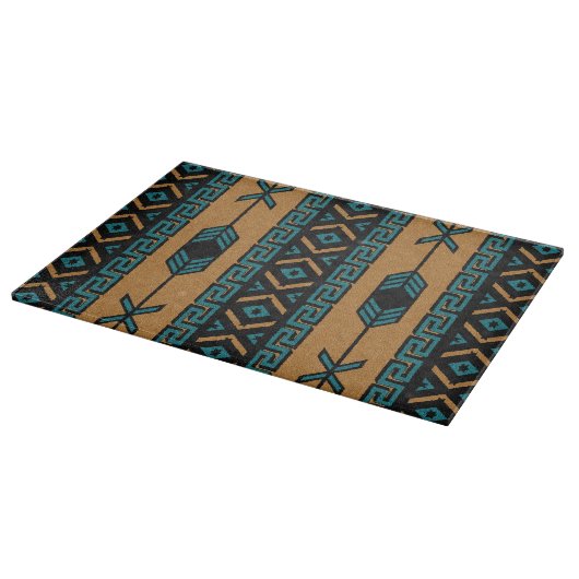Türkisfarben Südwestdesign Aztec Tribal Muster Schneidebrett (Ecke)