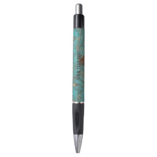 Türkisfarben Teal & Gold Kupfer Vintage Antik Kugelschreiber