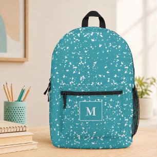 Türkisfarben Terrazzo Custom Monogram Bedruckter Rucksack