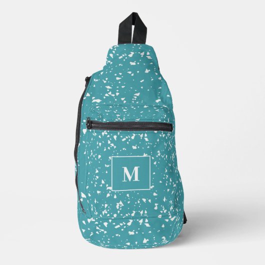 Türkisfarben Terrazzo Custom Monogram Crossbody Bag (Vorderseite)