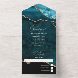 Türkisfarben - Türkis und Gold Achat Hochzeit All In One Einladung