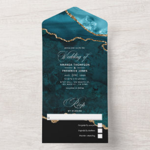 Türkisfarben - Türkis und Gold Achat Hochzeit All In One Einladung