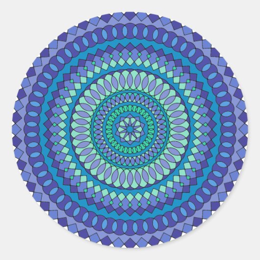 Türkisfarben und aquamarin-blaues Mandala-Muster Runder Aufkleber (Vorderseite)
