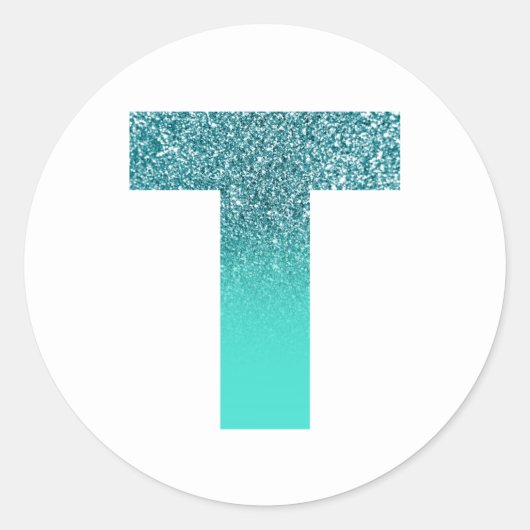 Türkisfarben und Aquamariner Ombre Glitzer Monogra Runder Aufkleber (Vorderseite)