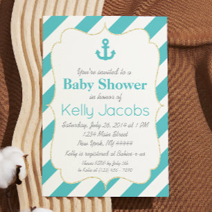 Türkisfarben und Gold: Maritime Babyparty-Einladun Einladung