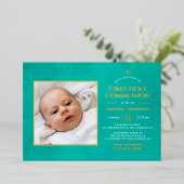 Türkisfarben und goldene geometrische Blumengemein Folieneinladung (Stehend vorne)