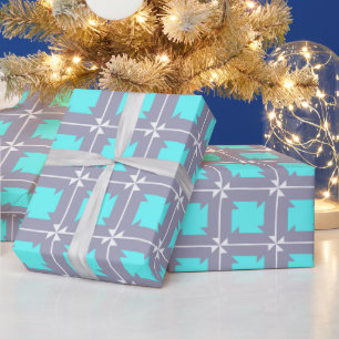 Türkisfarben und graues geometrisches Muster Geschenkpapier