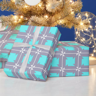 Türkisfarben und graues geometrisches Muster Geschenkpapier