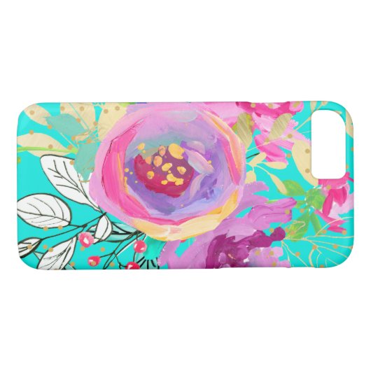 Türkisfarben und Lila floral Case-Mate iPhone Hülle (Rückseite (Horizontal))