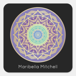 Türkisfarben und Lila Gold Mandala Square S Quadratischer Aufkleber