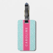 Türkisfarben und rosa, griechisch-griechisches Sch Gepäckanhänger (Rückseite vertikal)