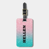 Türkisfarben und rosa Imitat Glitzer Gepäckanhänger (Vorderseite vertikal)