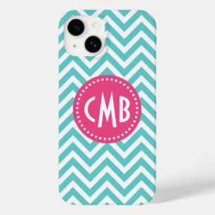 Türkisfarben und rosa Modernes Zickzack Monogramm Case-Mate iPhone 14 Hülle